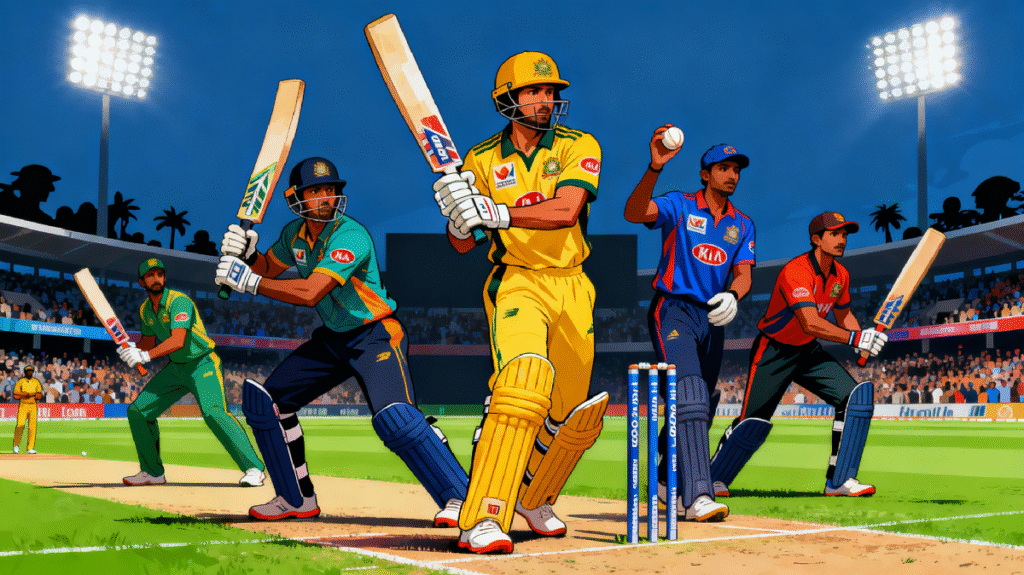 Dynamic image featuring cricket players, team logos, cricket bats, balls, and a stadium atmosphere representing IPL 2026 Retention