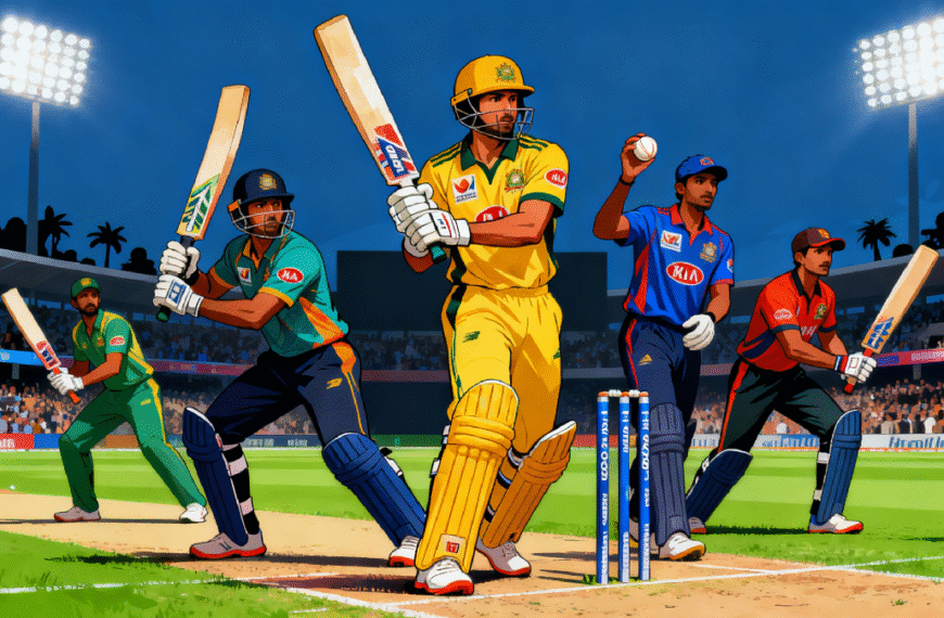 Dynamic image featuring cricket players, team logos, cricket bats, balls, and a stadium atmosphere representing IPL 2026 Retention