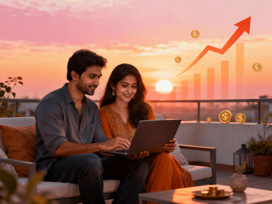 Chandan and Anchal building their financial future together at sunse